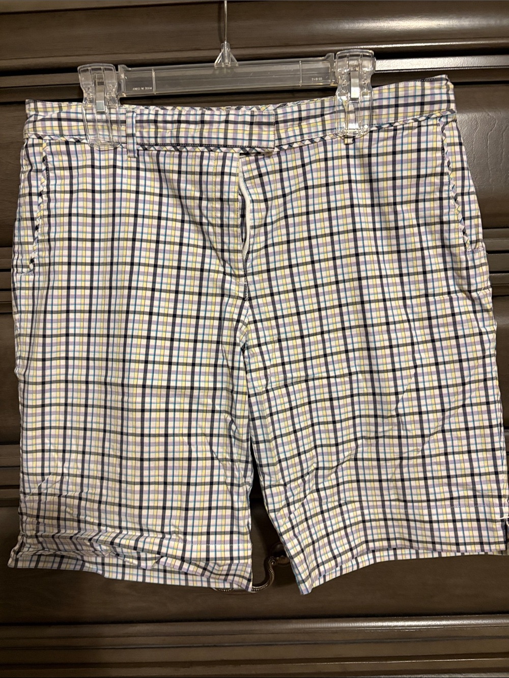Lady Hagen Plaid Bermuda Golf Shorts in White, Blue and Yellow